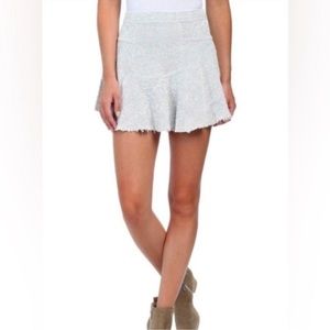 Free People Aline Frayed Flare Tweed Mini Skirt in Light Gray Size 10